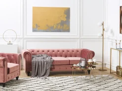 Store Beliani Vaaleanpunainen Samettiverhoiltu Nojatuoli Chesterfield