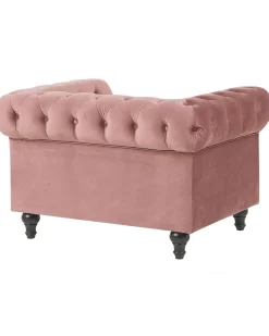 Store Beliani Vaaleanpunainen Samettiverhoiltu Nojatuoli Chesterfield