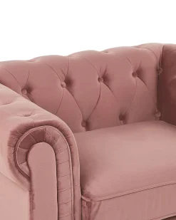 Store Beliani Vaaleanpunainen Samettiverhoiltu Nojatuoli Chesterfield
