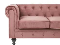 Sohvat<Beliani Vaaleanpunainen Samettiverhoiltu Sohvaryhma Chesterfield
