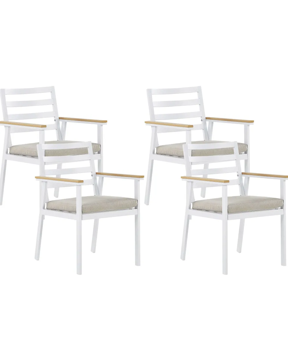 Cheap Beliani Valkoinen 4 Kpl Puutarhatuolisetti Beigeilla Tyynyilla Cavoli