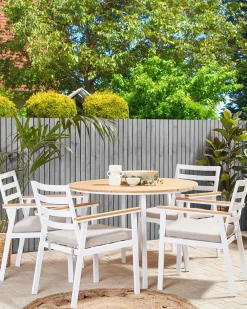 Cheap Beliani Valkoinen 4 Kpl Puutarhatuolisetti Beigeilla Tyynyilla Cavoli