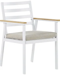 Cheap Beliani Valkoinen 4 Kpl Puutarhatuolisetti Beigeilla Tyynyilla Cavoli