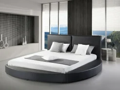 Sängyt<Beliani Vesisanky Nahka Pyorea Musta 180 X 200 Cm Laval