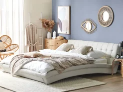 Sängyt<Beliani Vesisanky Nahka Valkoinen 180 X 200 Cm Lille