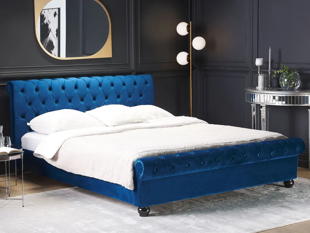 Sängyt<Beliani Vesisanky Sametti Laivastonsininen 180 X 200 Cm Avallon