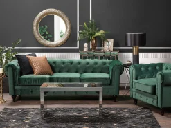 Discount Beliani Vihrea Samettiverhoiltu Sohvaryhma Chesterfield