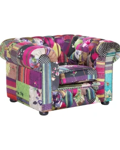 Nojatuolit<Beliani Violetti Kangasverhoiltu Nojatuoli Tilkkutakkikuviolla Chesterfield