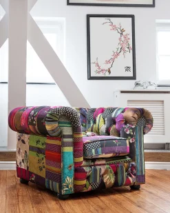 Nojatuolit<Beliani Violetti Kangasverhoiltu Nojatuoli Tilkkutakkikuviolla Chesterfield