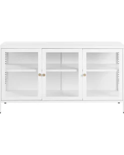 Säilytys<Beliani Vitriinikaappi Teras 3 Ovea 2 Hyllya Valkoinen Newport