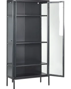 Säilytys<Beliani Vitriinikaappi Teras 2 Ovea 4 Hyllya Musta Harty