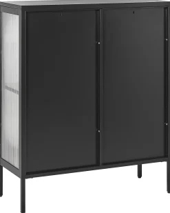 Säilytys<Beliani Vitriinikaappi Teras 2 Ovea 2 Hyllya Musta Sarre